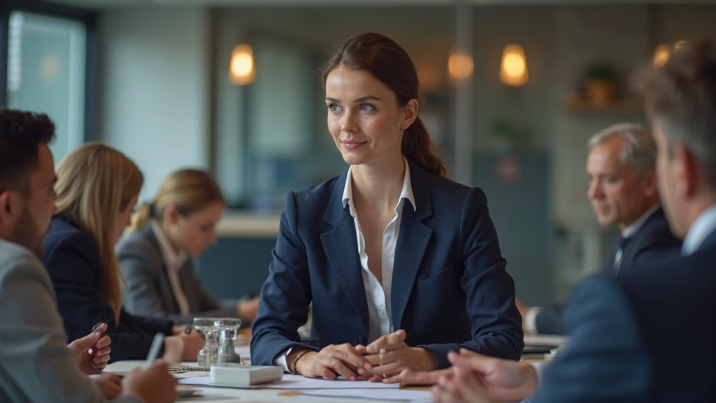 Профессиональное фото руководителя, проводящего встречу с членами команды в переговорной комнате